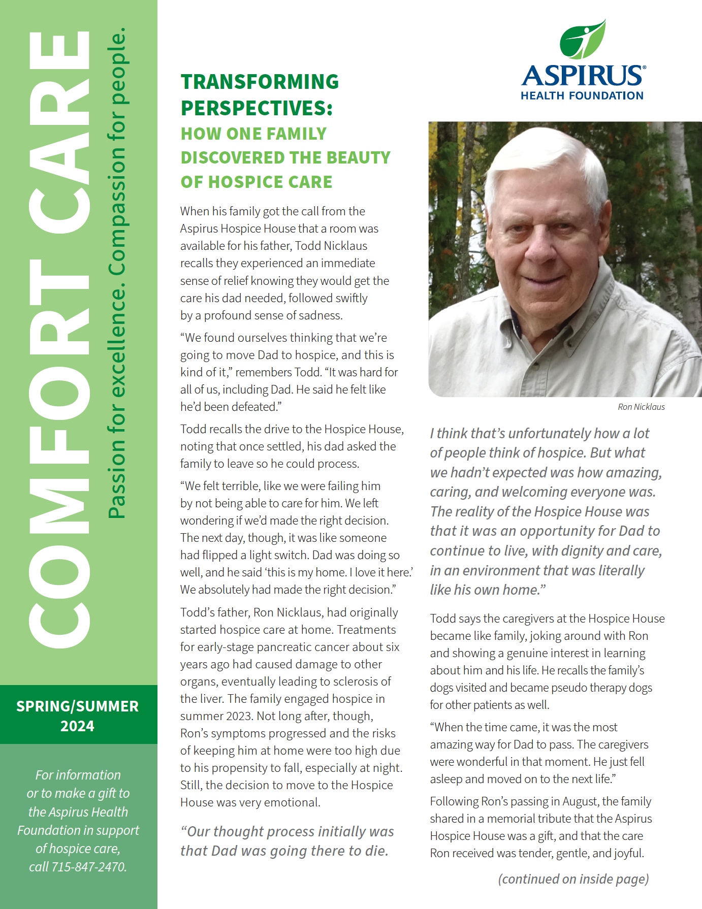 Comfort Care Newsletter - Summer 2024